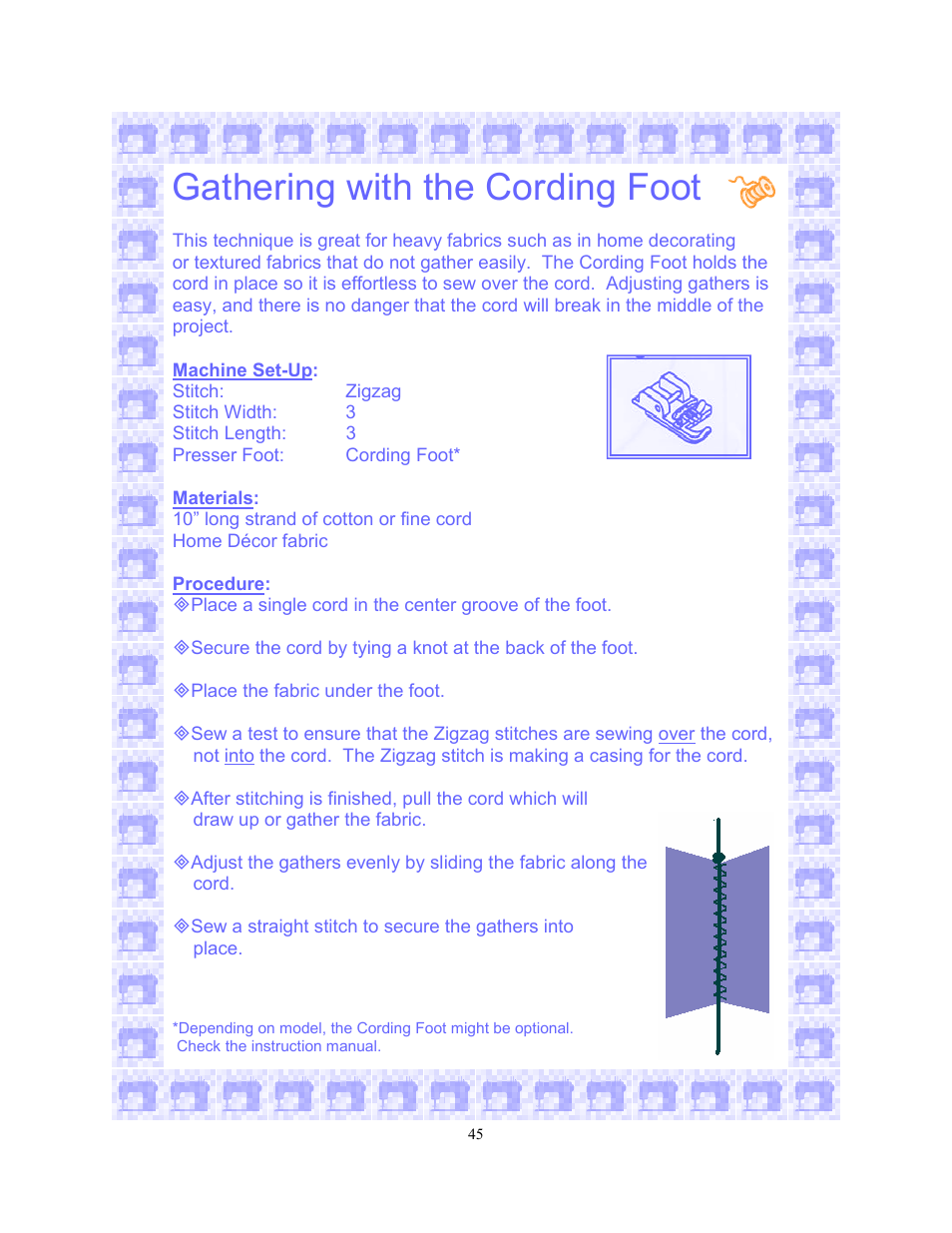 Gathering with the cording foot | SINGER 6550-WORKBOOK Scholastic User Manual | Page 49 / 59