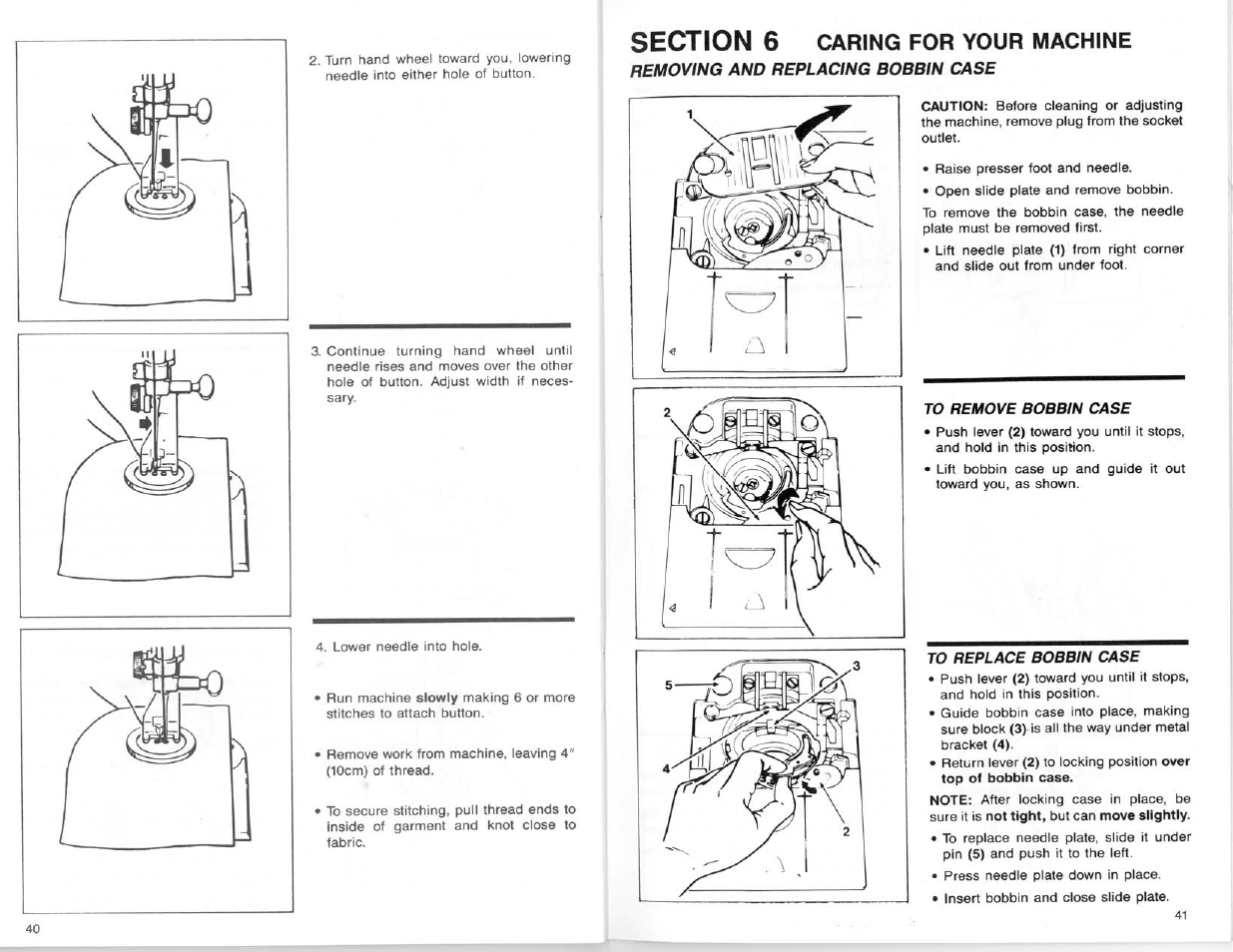 Removing and replacing bobbin case, To remove bobbin case, Caring for your machine | SINGER 9124 User Manual | Page 22 / 25