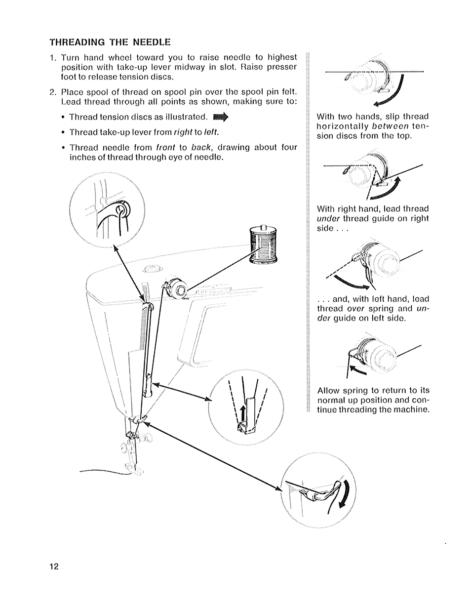 Threading the needle, Threading the machine | SINGER 719 User Manual | Page 14 / 36