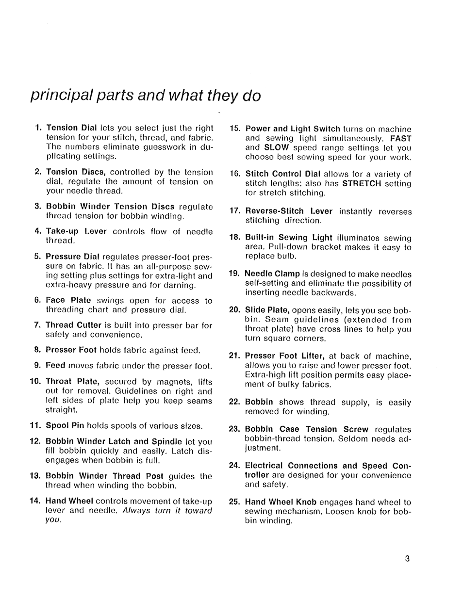 Principal parts and what they do | SINGER 719 User Manual | Page 5 / 36
