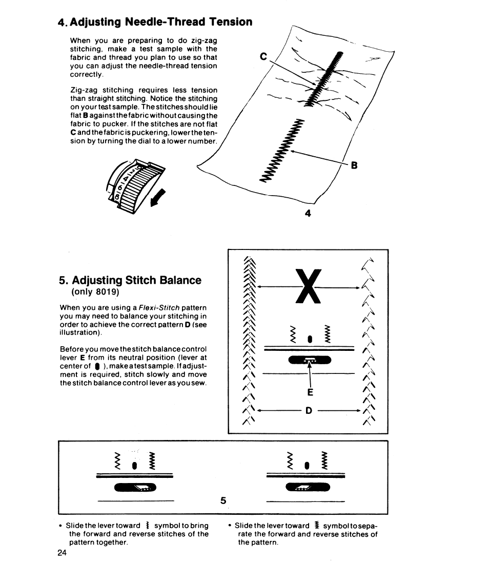 Adjusting needle-thread tension, Adjusting stitch balance, Only 8019) | SINGER 8019 User Manual | Page 26 / 56