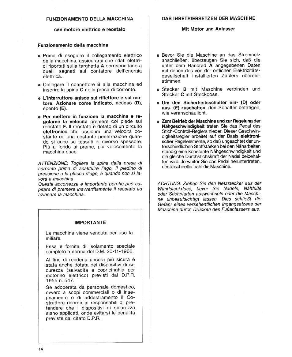 Importante | SINGER 8234 User Manual | Page 16 / 76