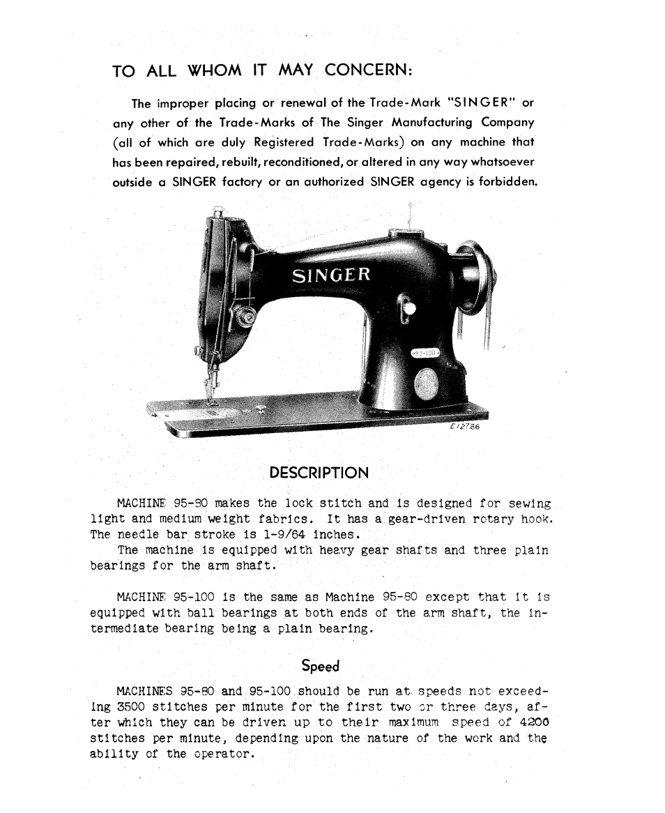 To all whom it may concern, Desgription | SINGER 95-100 User Manual | Page 3 / 28