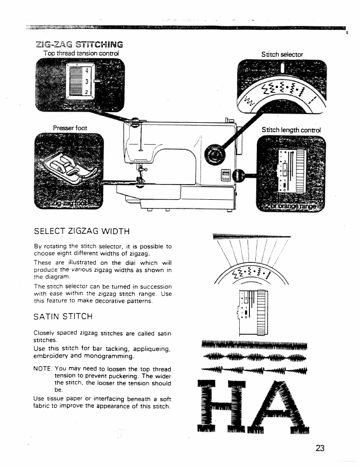 Stjtching, Select zigzag width, Satin stitch | SINGER W ET 10 User Manual | Page 25 / 42