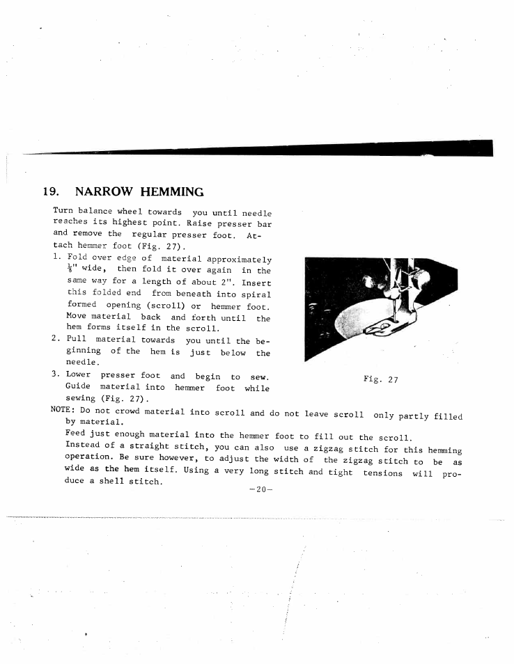 Narrow hemming | SINGER W120 User Manual | Page 22 / 26