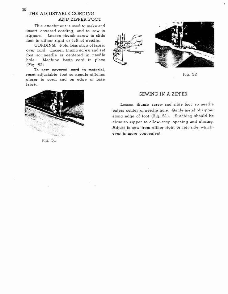 The adjustable cording and zipper foot, Sewing in a zipper | SINGER W1365 User Manual | Page 37 / 37