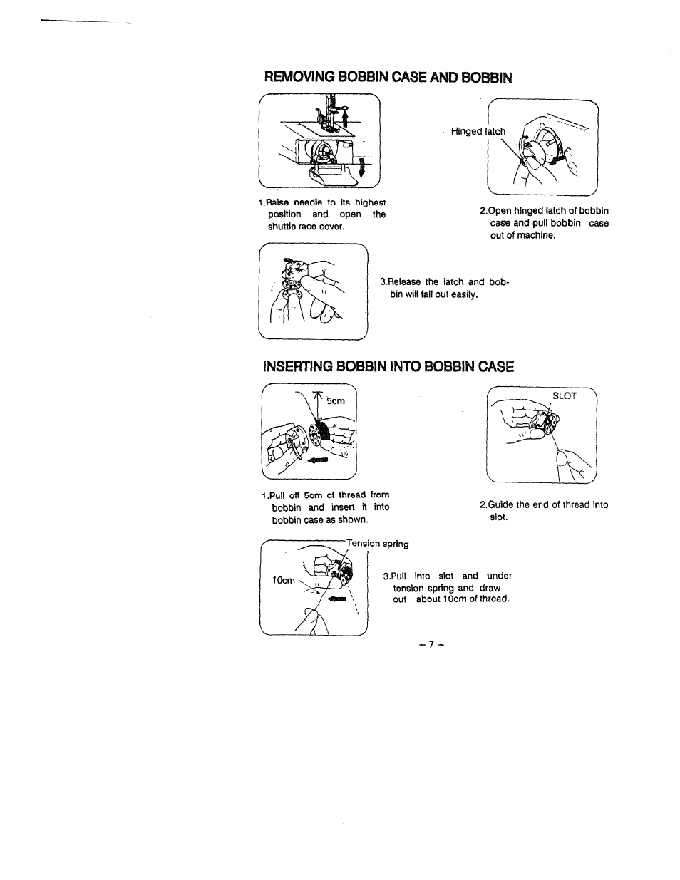 Removing bobbin case and bobbin, Inserting bobbin into bobbin case | SINGER W1418 User Manual | Page 11 / 31