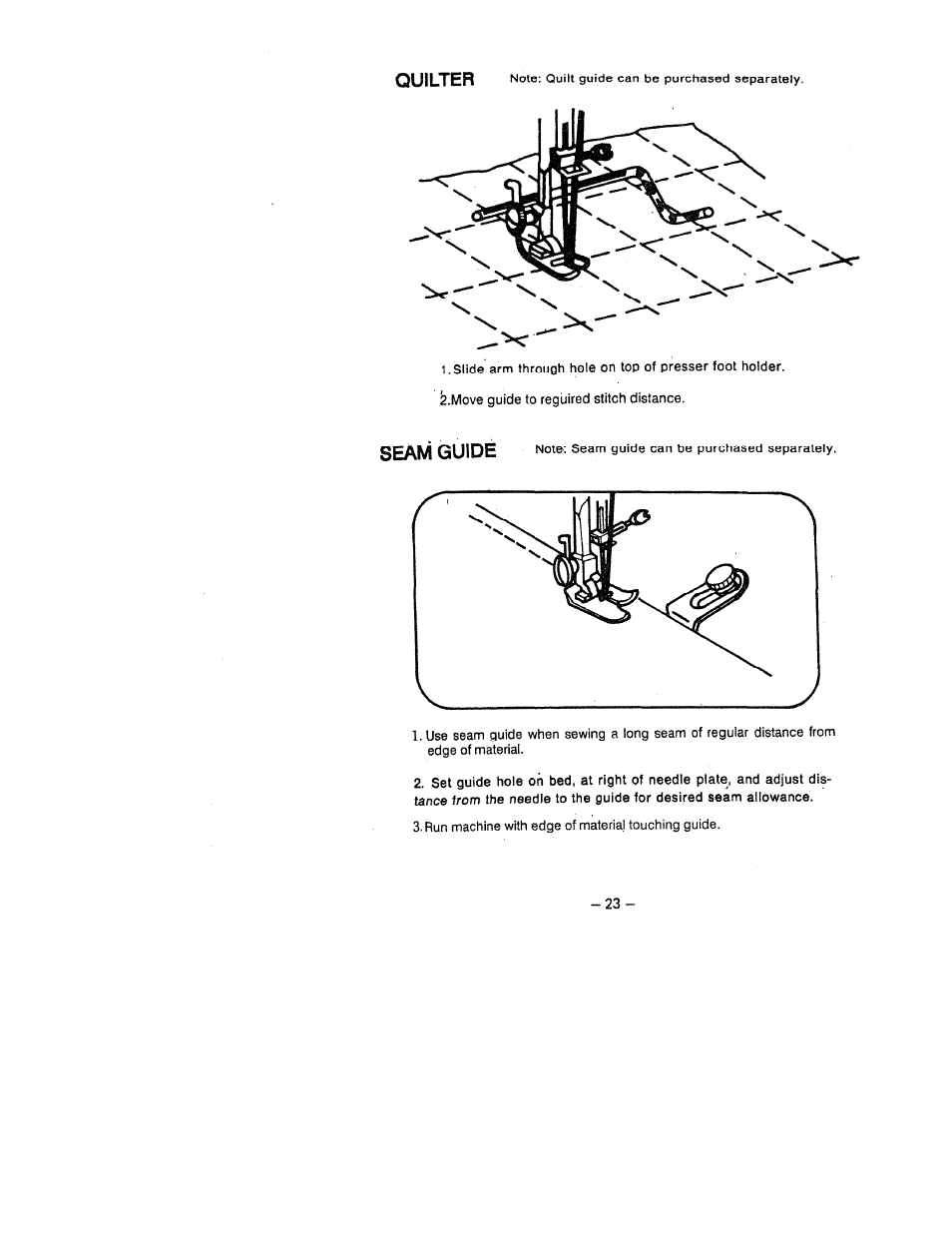 Quilter, Seam guide | SINGER W1418 User Manual | Page 27 / 31