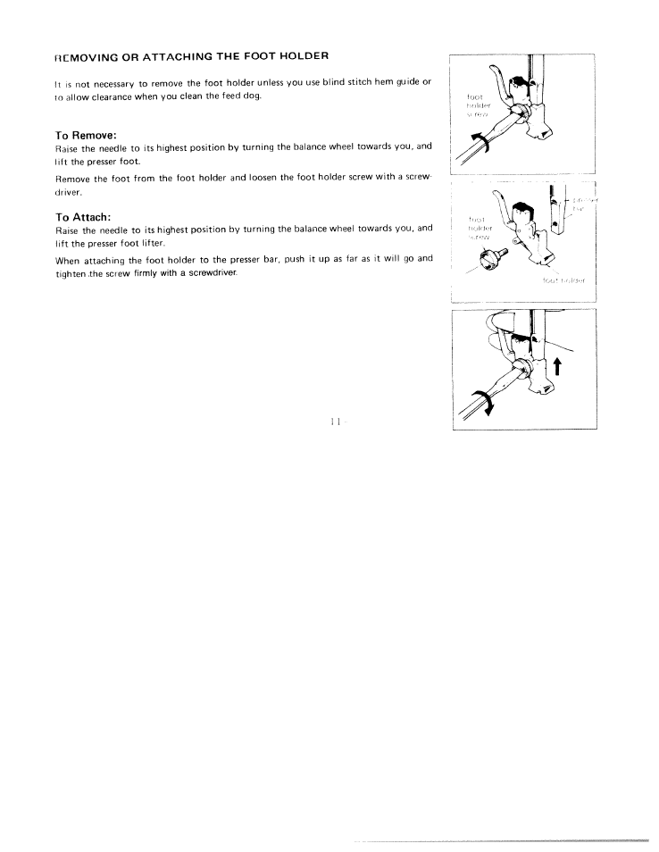 Removing or attaching the foot holder | SINGER W1422 User Manual | Page 15 / 42
