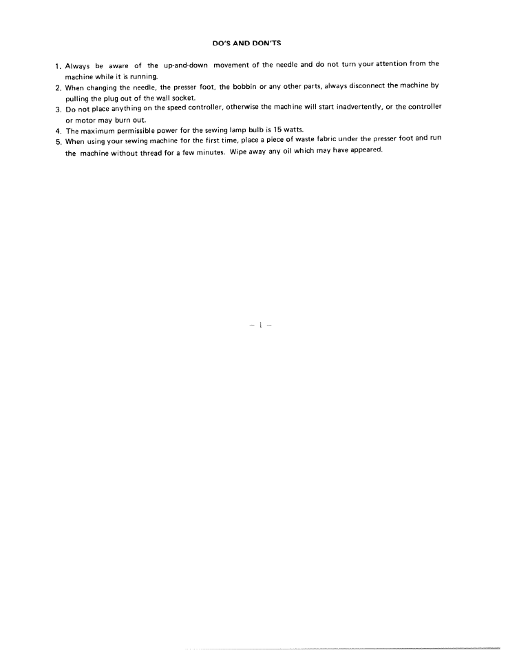Do's and donts | SINGER W1422 User Manual | Page 5 / 42