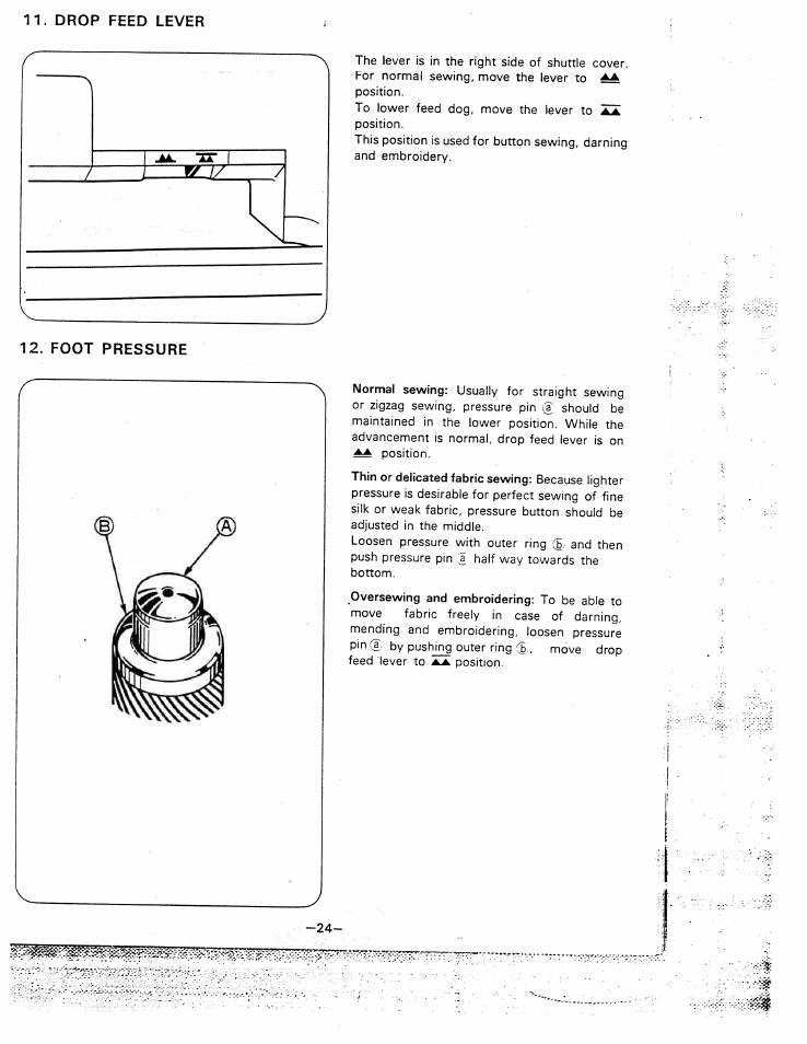 Drop feed lever, Foot pressure | SINGER W1810 User Manual | Page 29 / 47