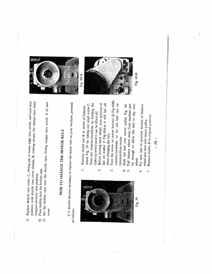 How to change the motor belt, Replace washer d in original posilion, How to change the motor belt -25 | SINGER W159 User Manual | Page 25 / 29