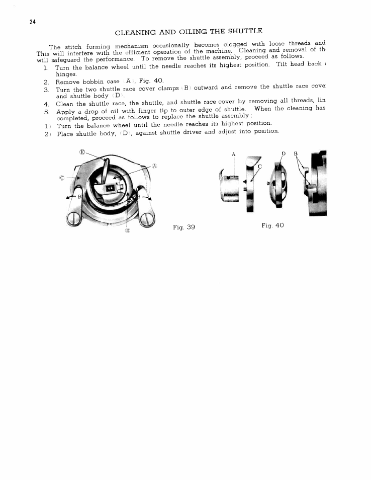 Cleaning and oiling the shuttle, Cleaning and oiling shuttle, 24 cleaning and oiling the shuttle | SINGER W167 User Manual | Page 26 / 38