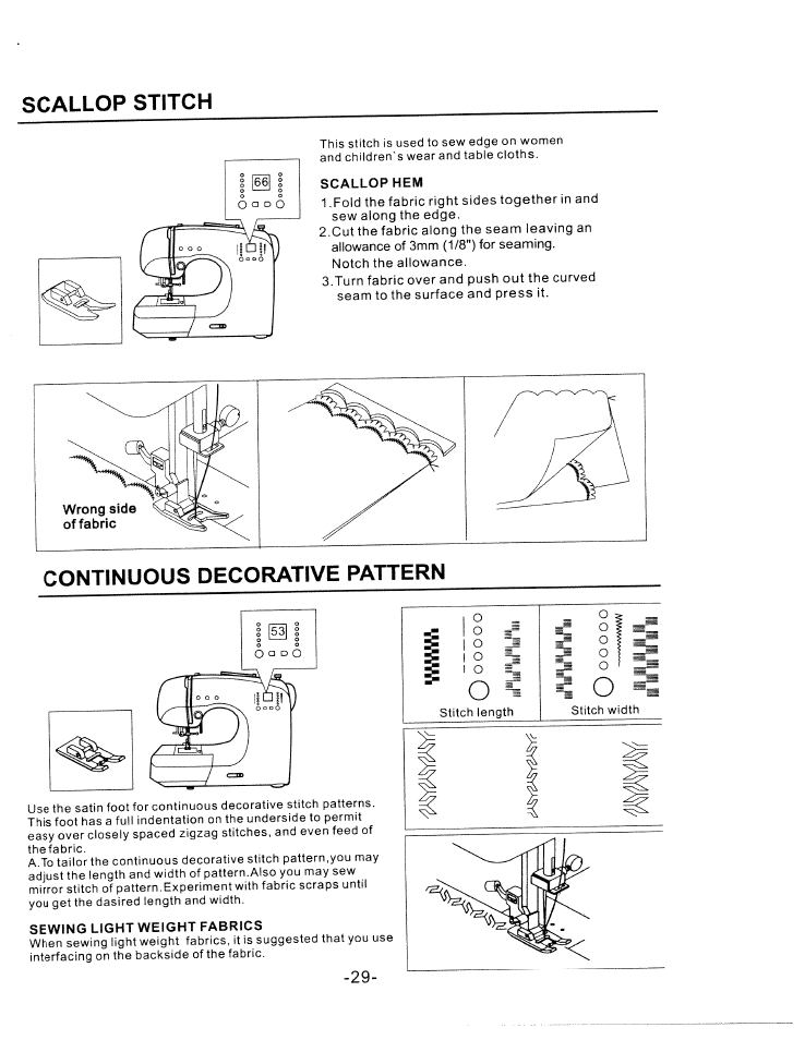 Scallop stitch, Continuous decorative pattern | SINGER W1750C User Manual | Page 31 / 36