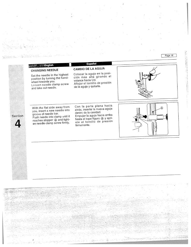 English, Changing needle, Español | Cambio de la aguja | SINGER W1955 User Manual | Page 24 / 55