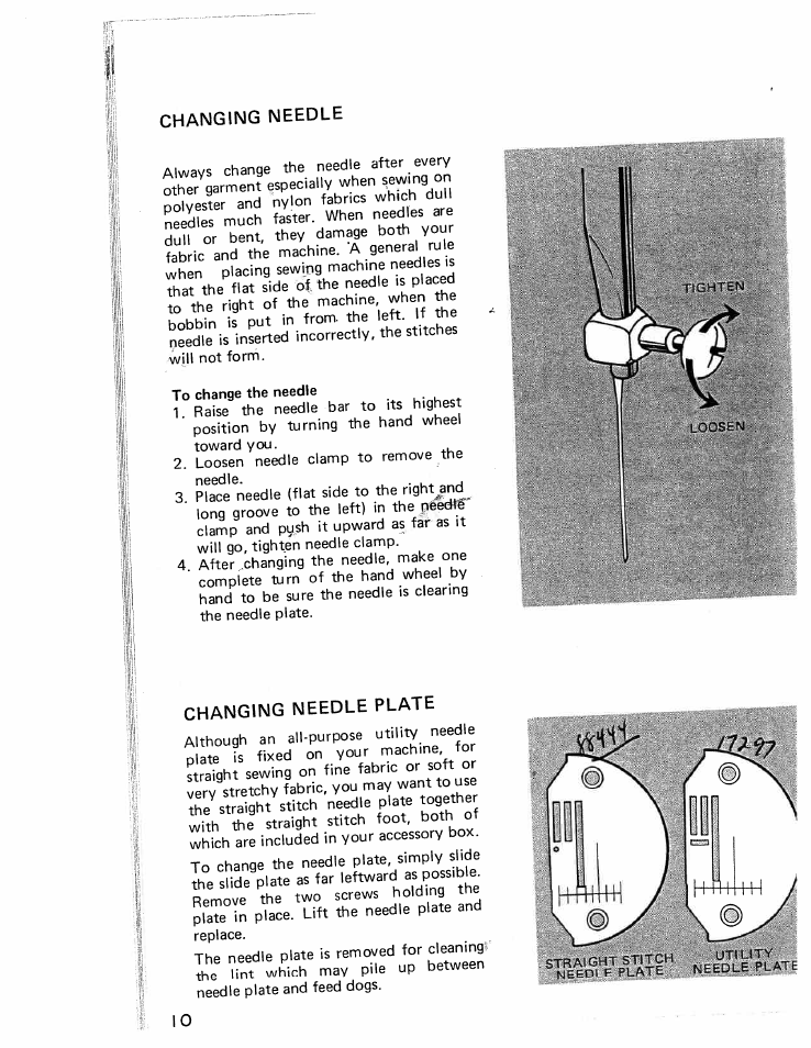 Changing needle, Changing needle plate | SINGER W426 User Manual | Page 11 / 48