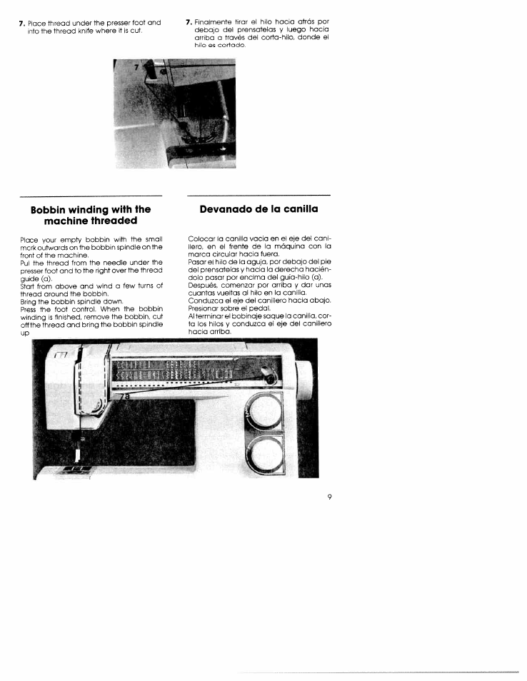 Bobbin winding with the machine threaded, Devanado de la canilla | SINGER W5839 User Manual | Page 7 / 30