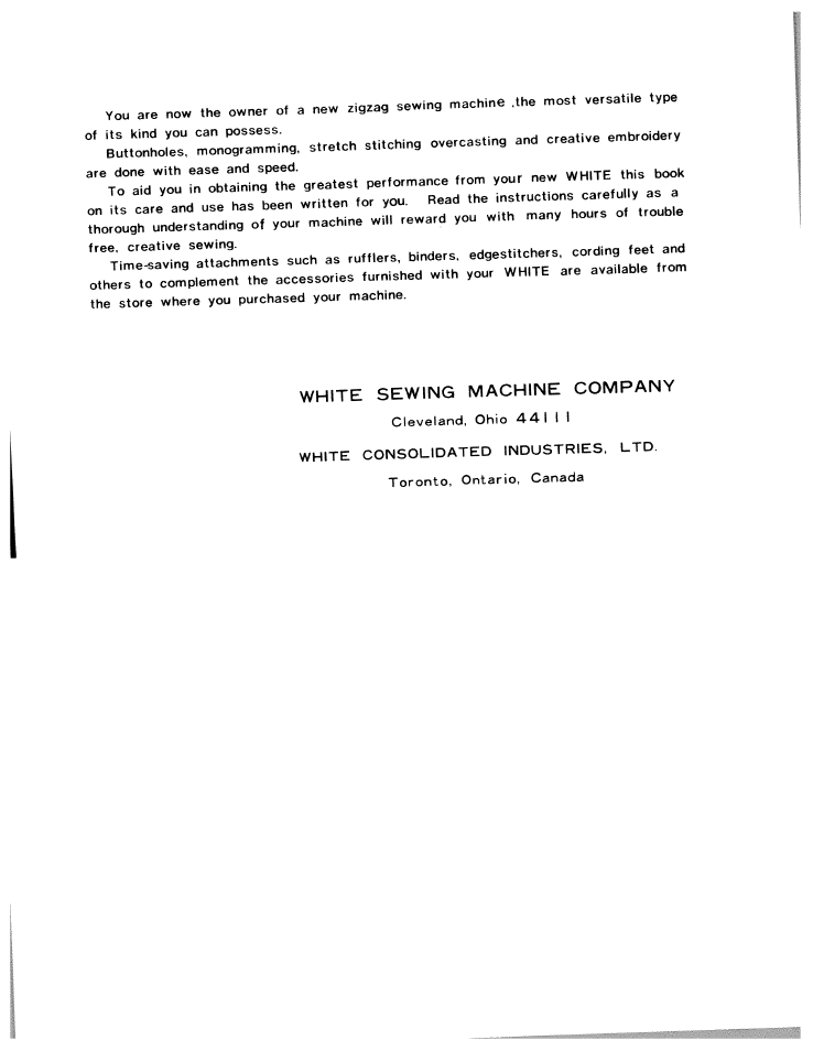 White sewing machine company | SINGER W612 User Manual | Page 2 / 51