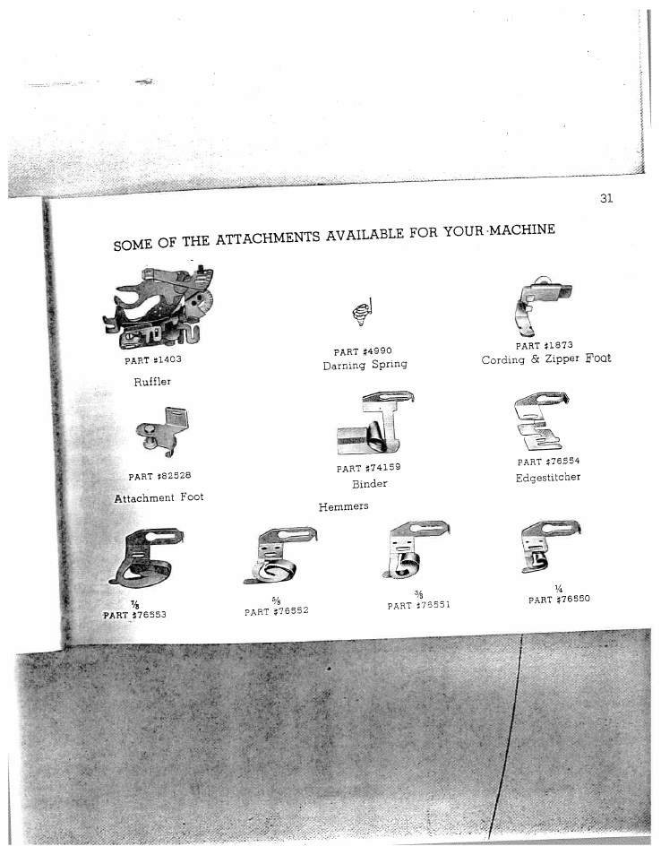 Some of the attachments available for your-machine | SINGER W712 User Manual | Page 32 / 48