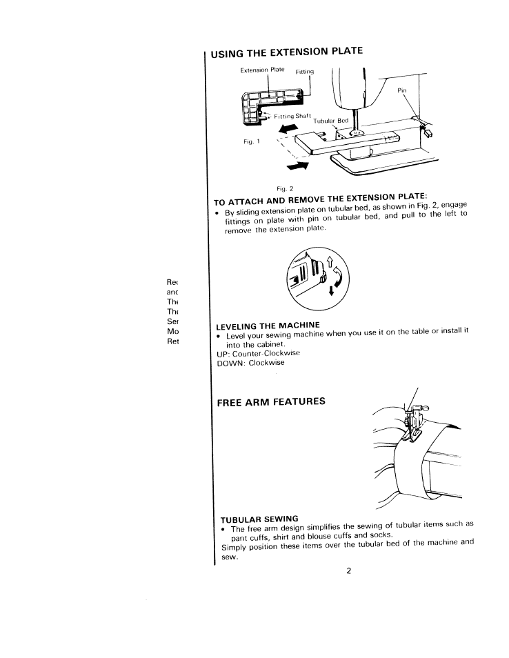 Using the extension plate, Free arm features | SINGER W811 User Manual | Page 4 / 58