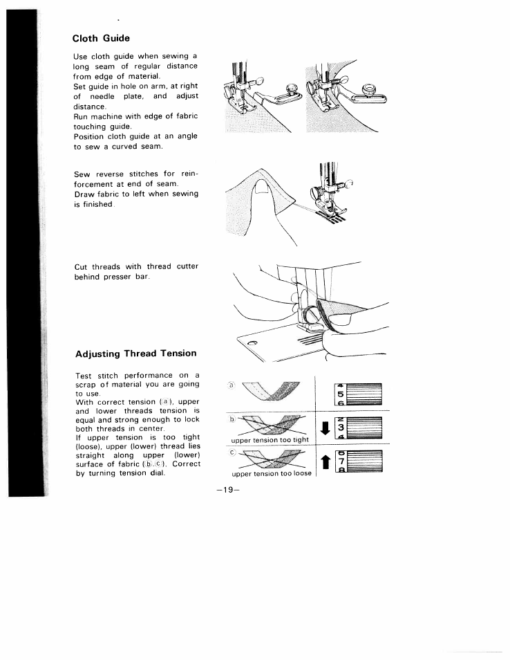 Cloth guide, Adjusting thread tension, Cloth guido adjusting thread tension | SINGER W1010 User Manual | Page 22 / 46