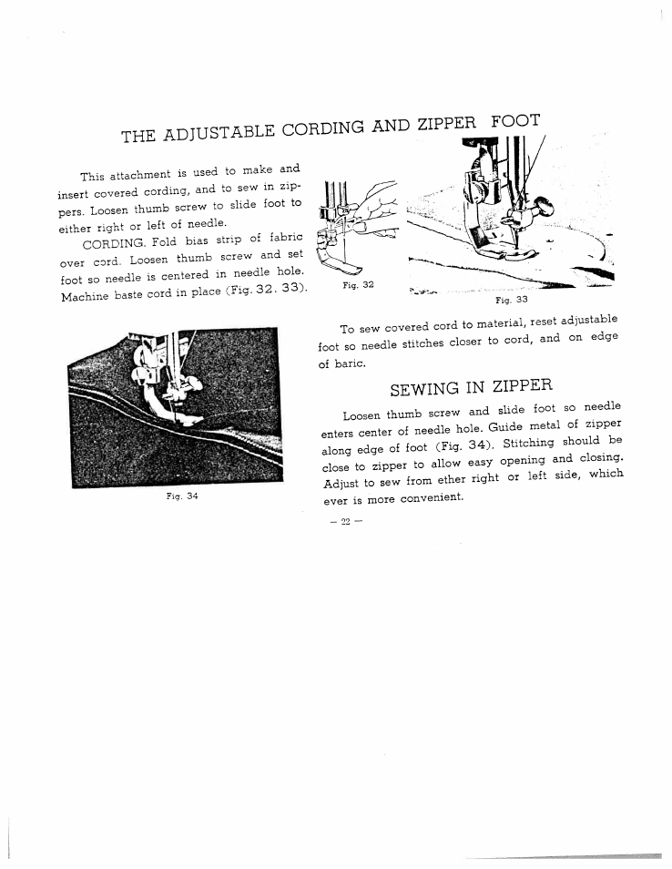 Adjustable cording and zipper foot, Sewing in zipper, Cording and zipper foot | SINGER WS1145 User Manual | Page 19 / 29