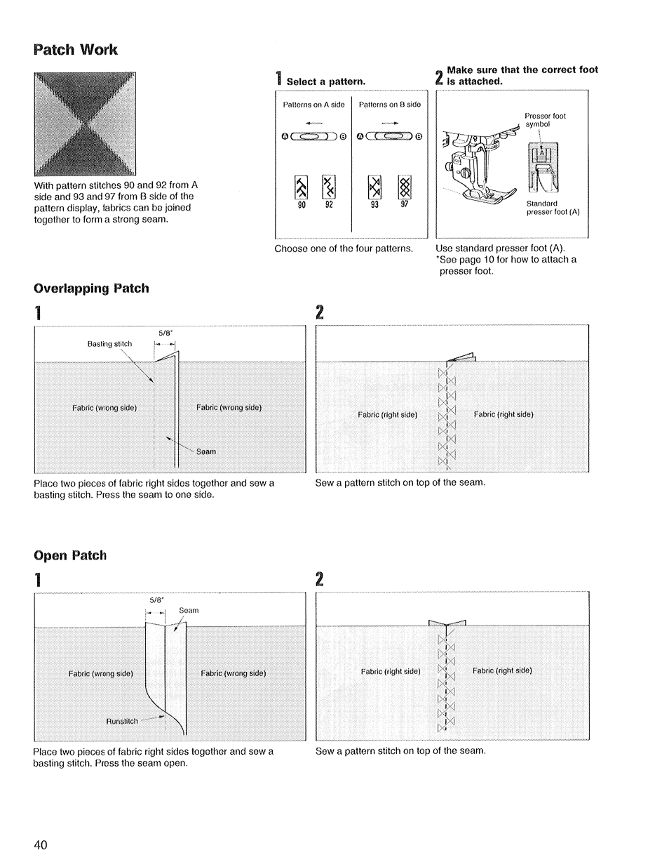 Patch work, Select a pattern, Patchwork | Overlapping patch | SINGER XL1 Quantum User Manual | Page 42 / 48