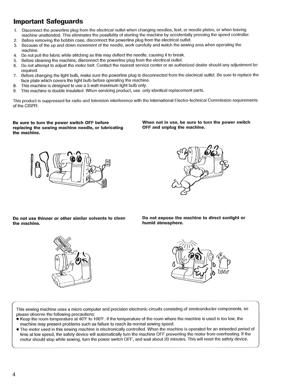 Important safeguards, Important, Safeguards | SINGER XL1 Quantum User Manual | Page 6 / 48