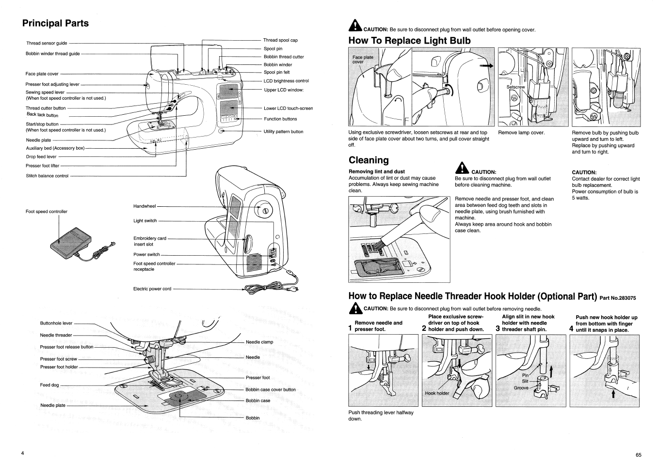 Principal parts, Principal parts ,5 | SINGER XL100 Quantum User Manual | Page 6 / 72
