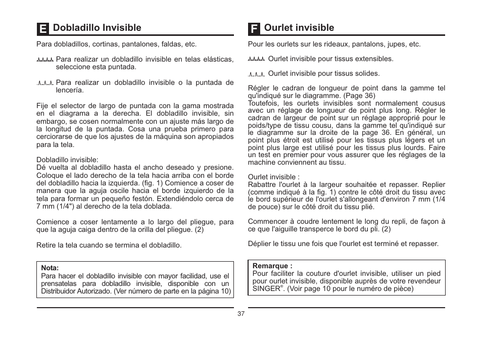 Dobladillo invisible ourlet invisible | SINGER 850SCH SCHOLASTIC COMBO User Manual | Page 45 / 230