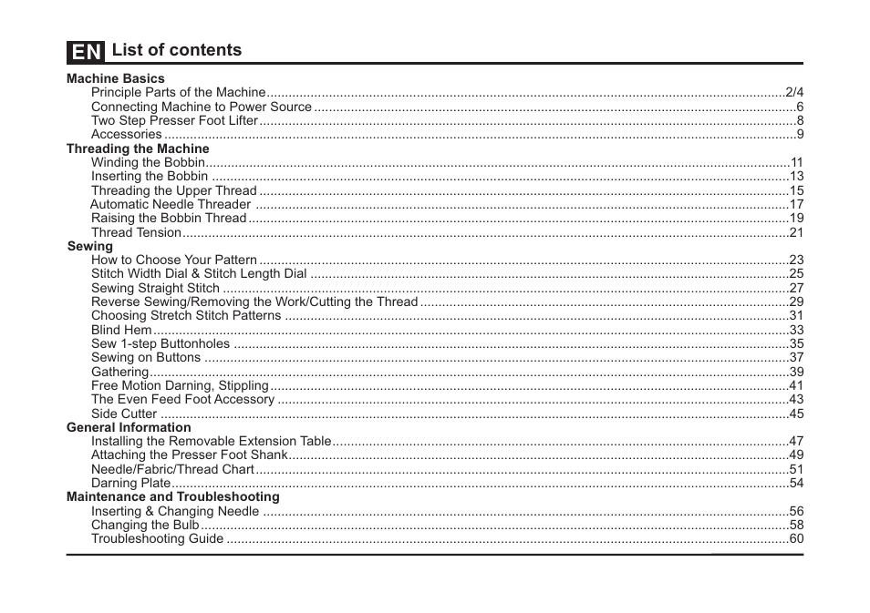 List of contents | SINGER 3323S TALENT Instruction Manual User Manual | Page 6 / 70