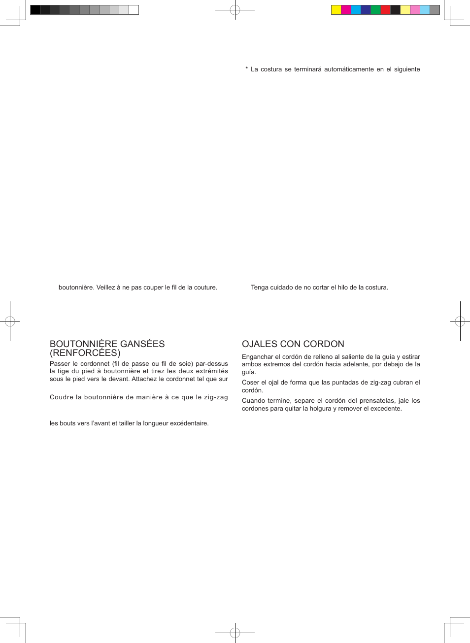 Boutonnière gansées (renforcées), Ojales con cordon | SINGER 8768 HERITAGE User Manual | Page 51 / 60