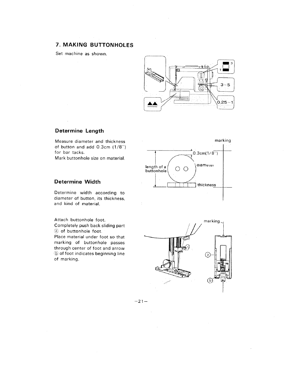 Making buttonholes, Determine length, Determine width | SINGER W1099 User Manual | Page 24 / 37