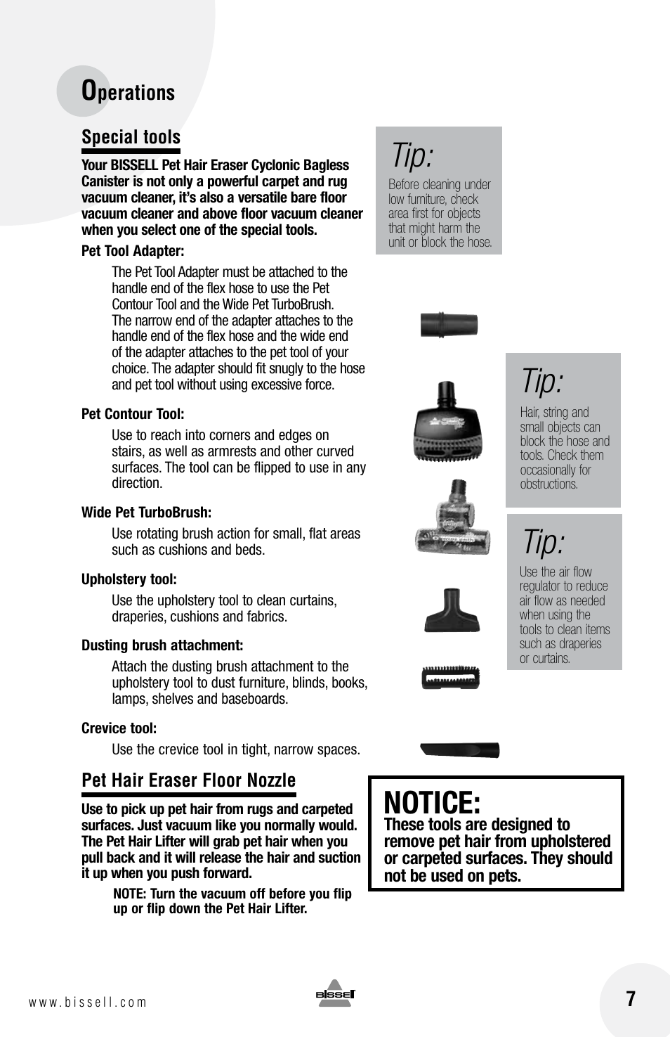Notice, Perations 7 | Bissell 33N7 User Manual | Page 7 / 16