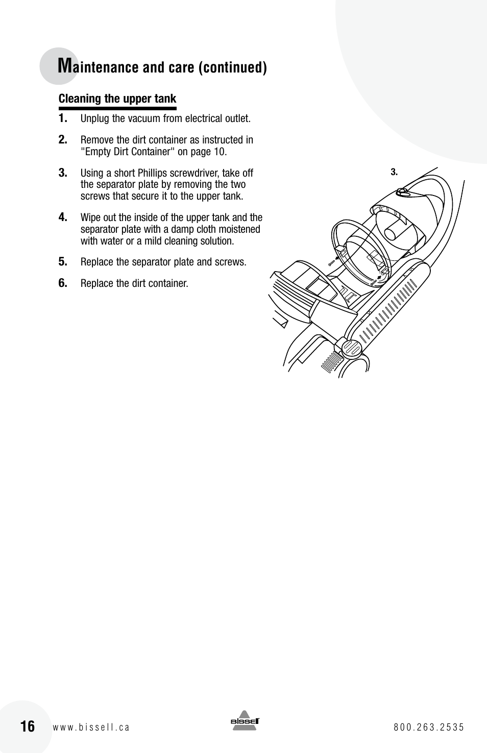 Aintenance and care (continued) | Bissell 6 3 9 0 User Manual | Page 16 / 20
