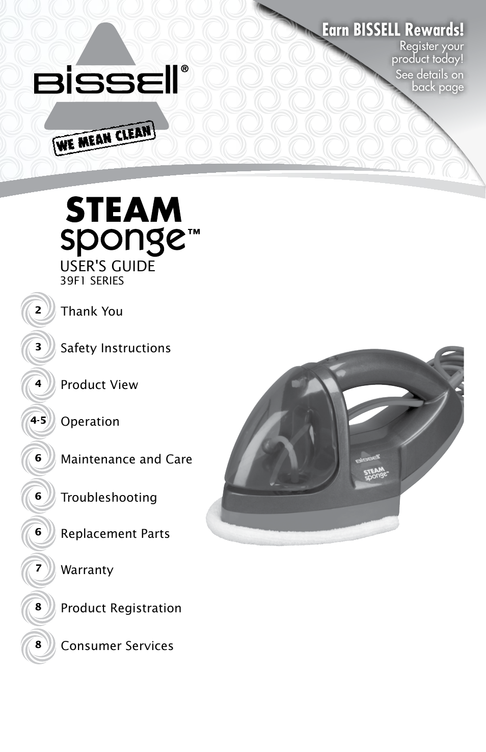Bissell STEAM SPONGE 39F1 User Manual | 8 pages