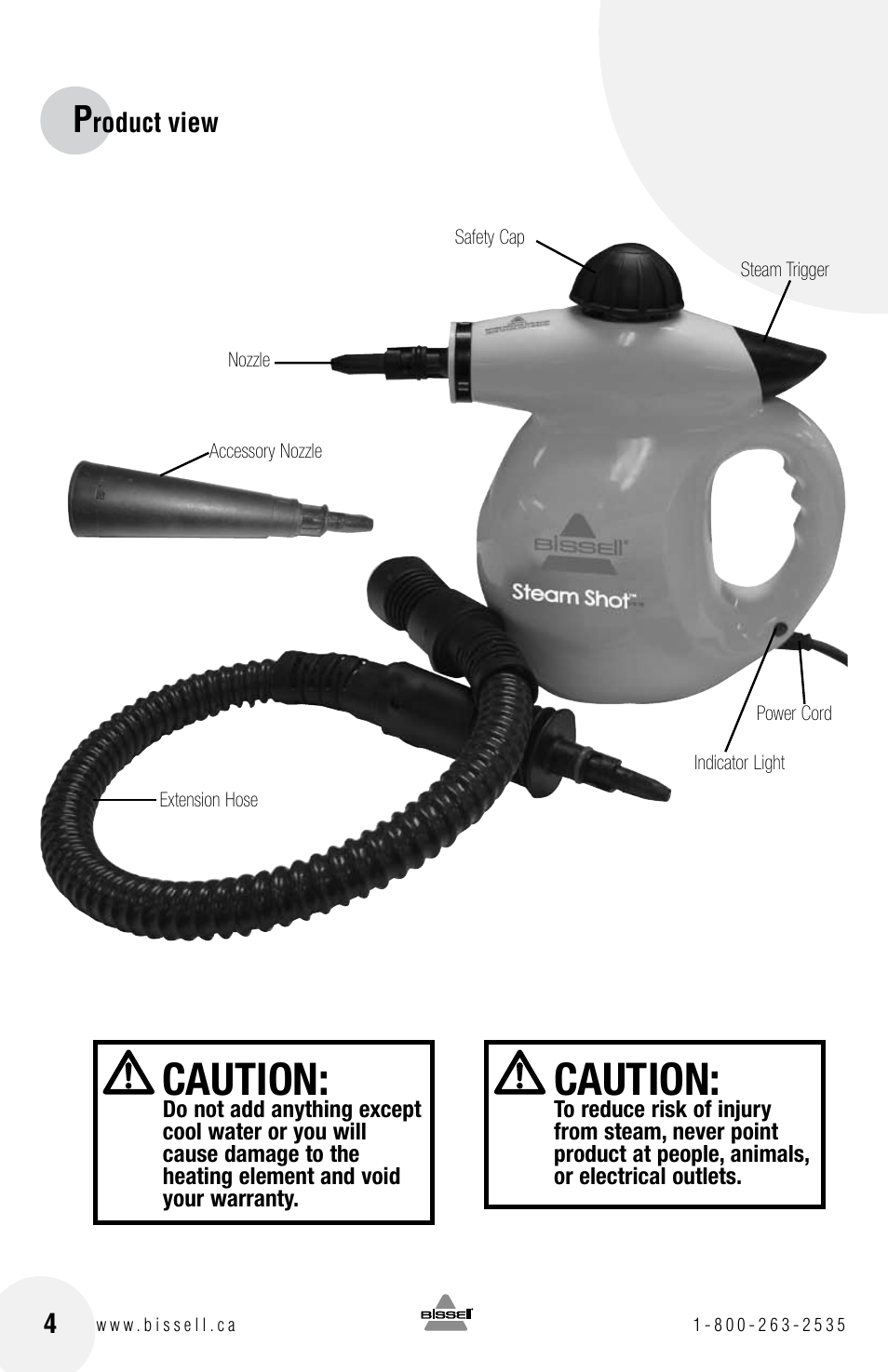 Caution | Bissell STEAM SHOT 39N7 User Manual | Page 4 / 12