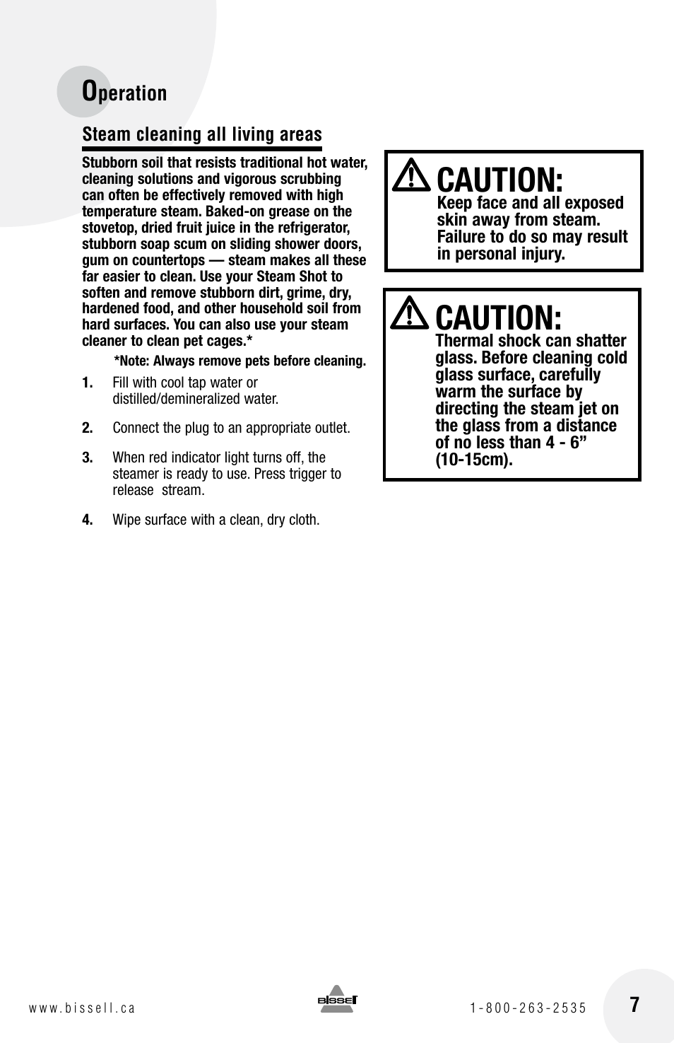 Caution, Peration 7 | Bissell STEAM SHOT 39N7 User Manual | Page 7 / 12