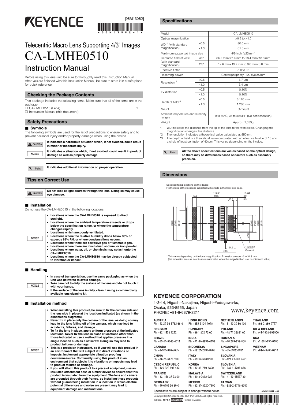 KEYENCE CA-LMHE0510 User Manual | 1 page