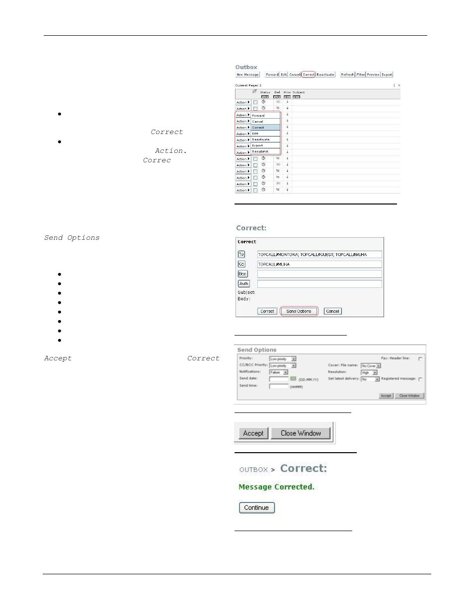 Modify send options of message | Kofax Communication Server 9.1 User Manual | Page 65 / 85