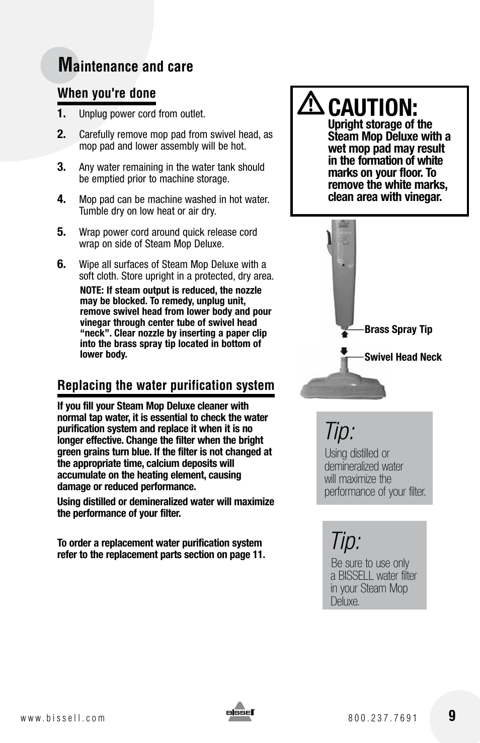 Caution, Aintenance and care | Bissell 31N1 User Manual | Page 9 / 12