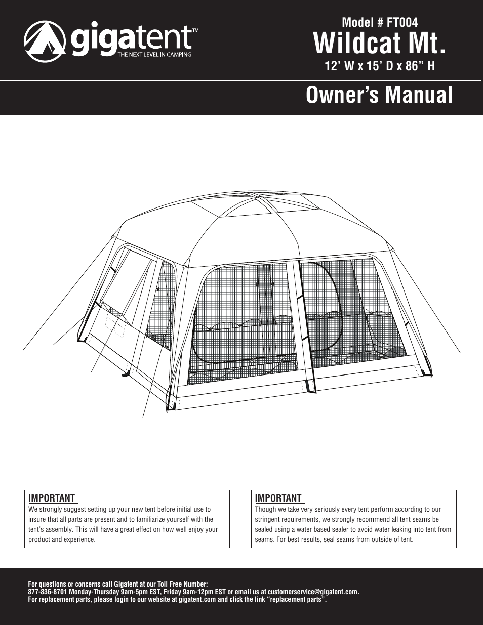 Giga Tent FT 004 User Manual | 8 pages