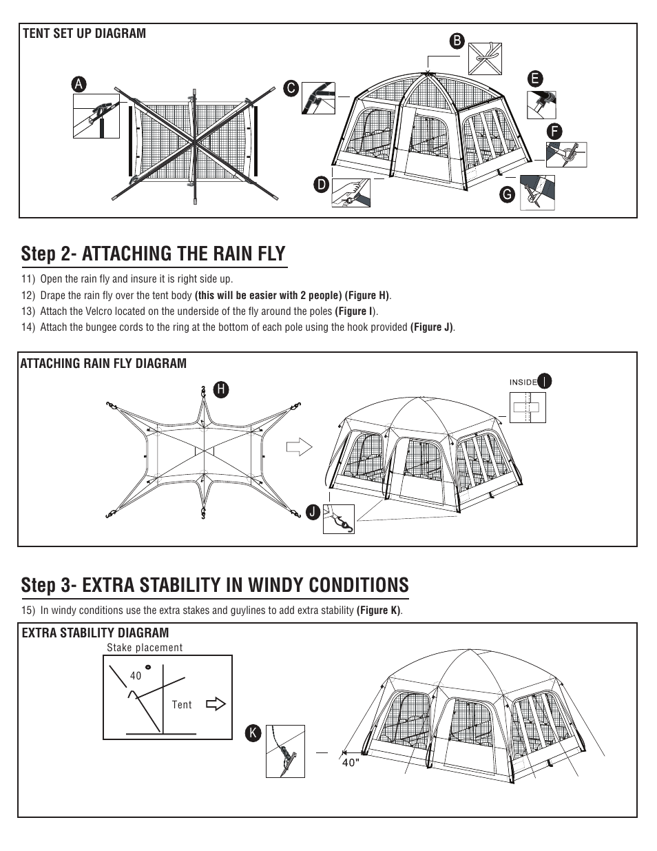 Step 2- attaching the rain fly, Step 3- extra stability in windy conditions | Giga Tent FT 018 User Manual | Page 3 / 8