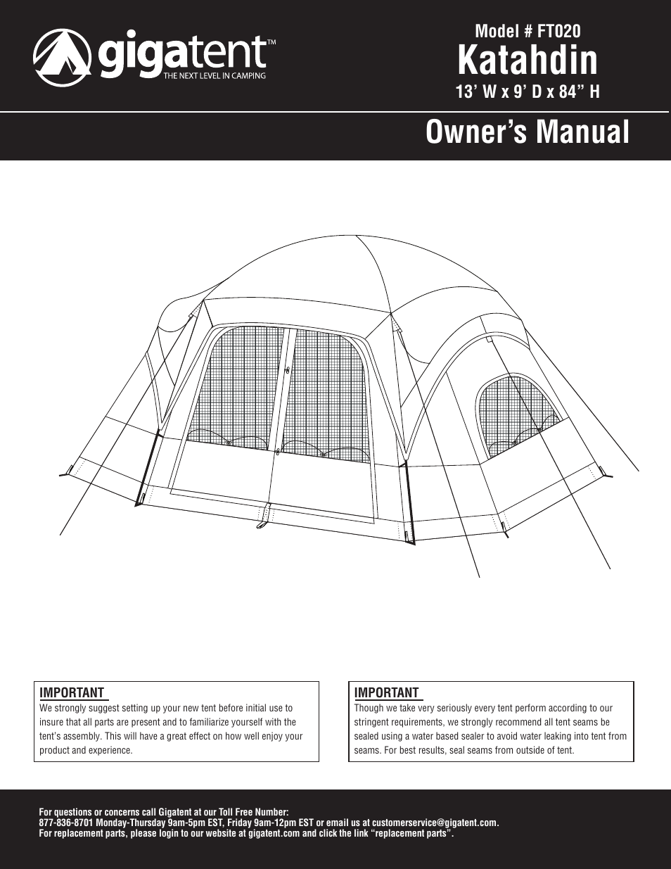 Giga Tent FT 020 User Manual | 8 pages