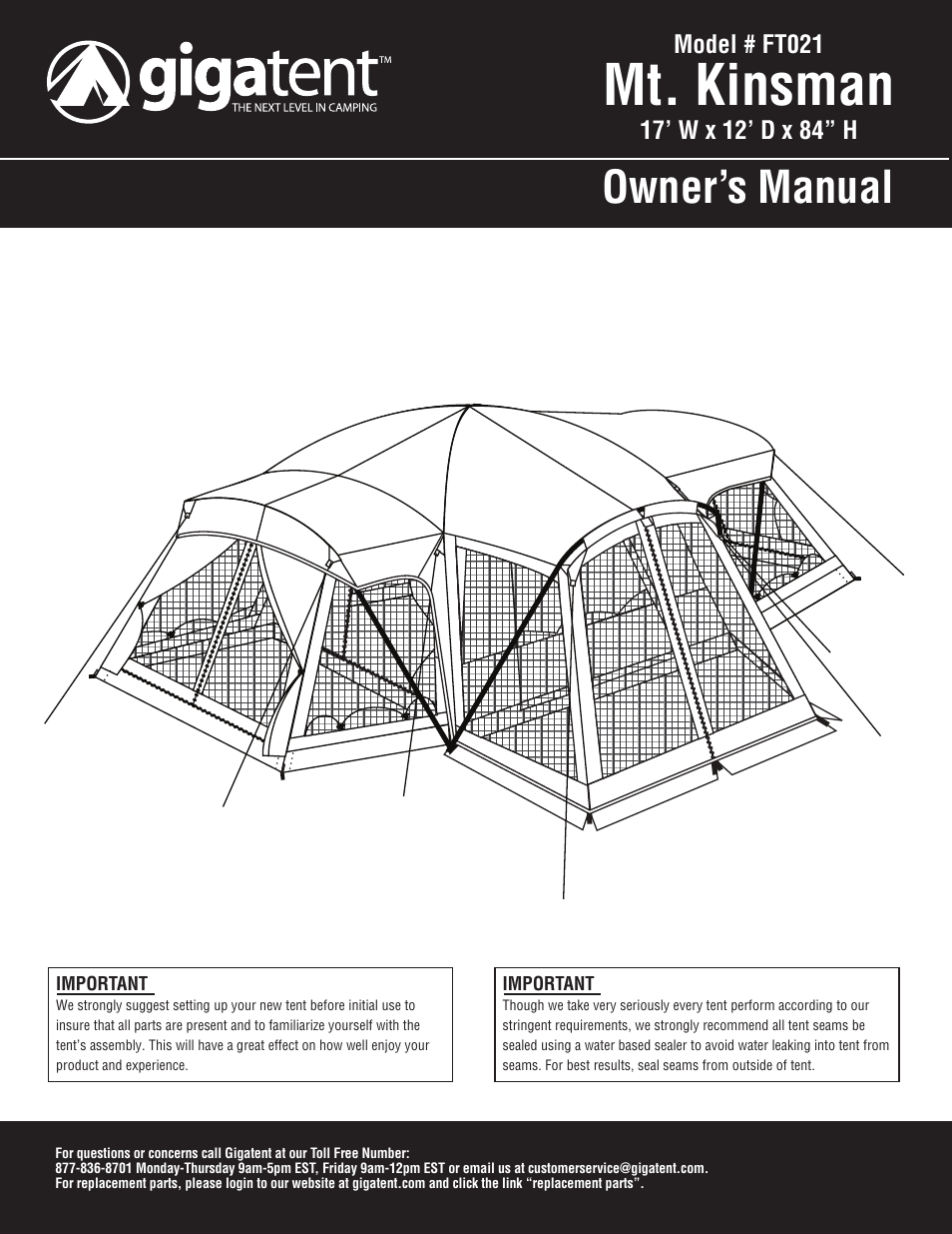 Giga Tent FT 021 User Manual | 8 pages