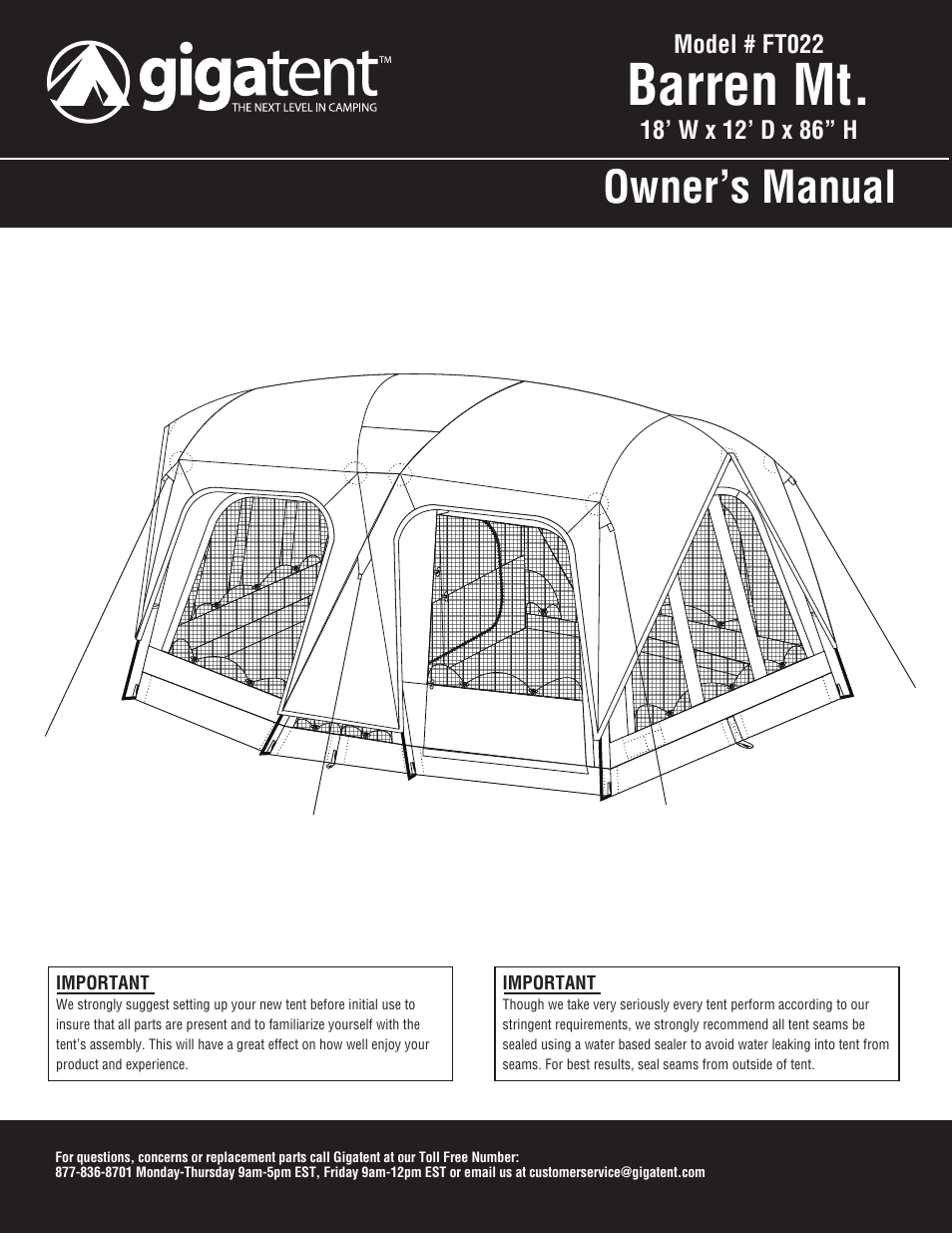 Giga Tent FT 022 User Manual | 8 pages