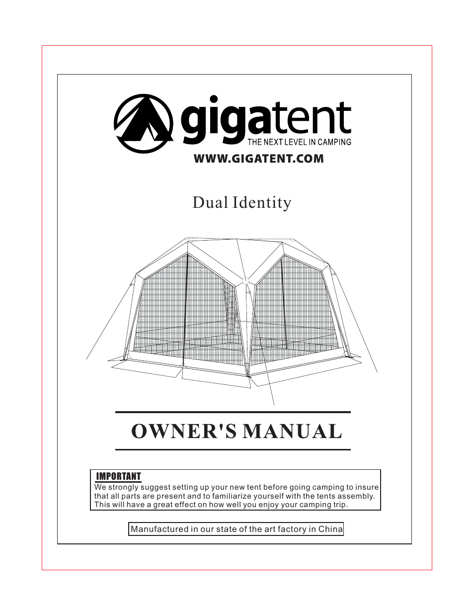 Giga Tent SHT 009 User Manual | 8 pages
