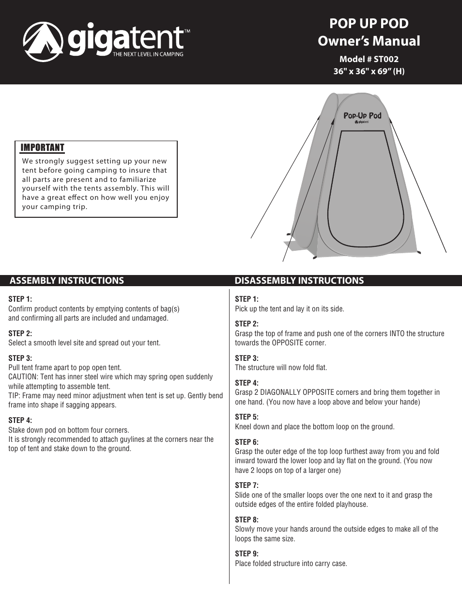 Giga Tent ST 002 User Manual | 2 pages