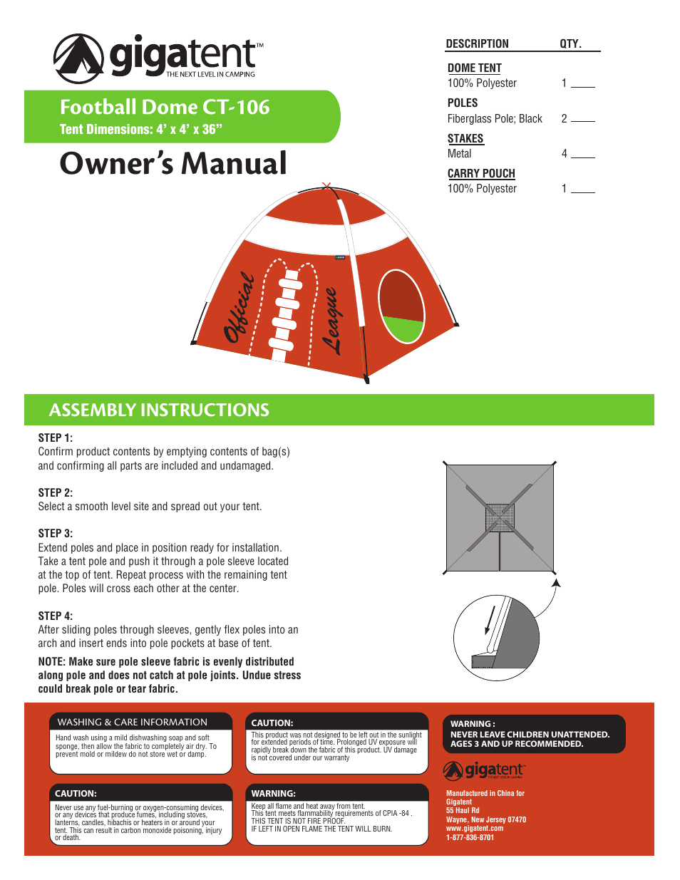 Giga Tent CT 106 User Manual | 2 pages