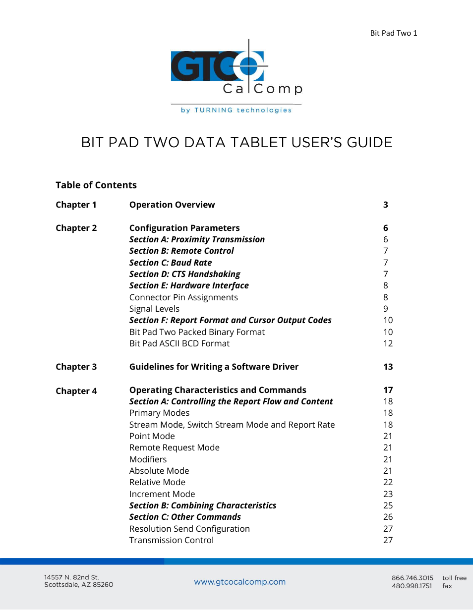 GTCO Bit Pad Two - Users Guide User Manual | 48 pages